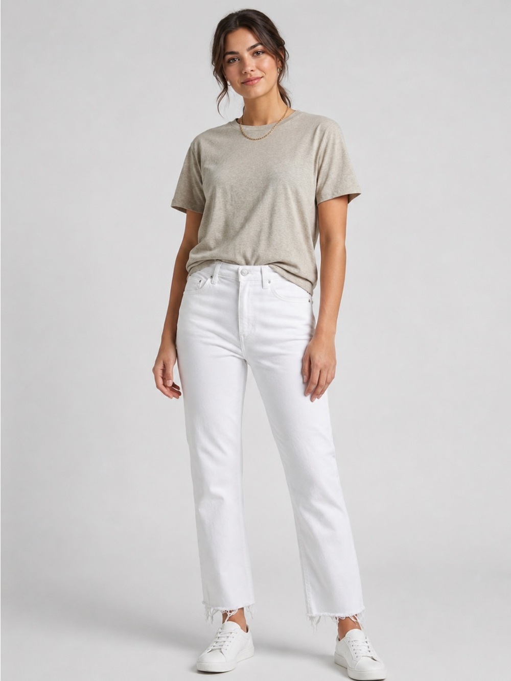 Zara| Raw Hem White Ankle Straight Jeans